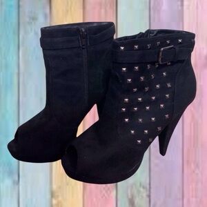 Rue 21 Black Open Toe Studded Heeled Ankle Boots